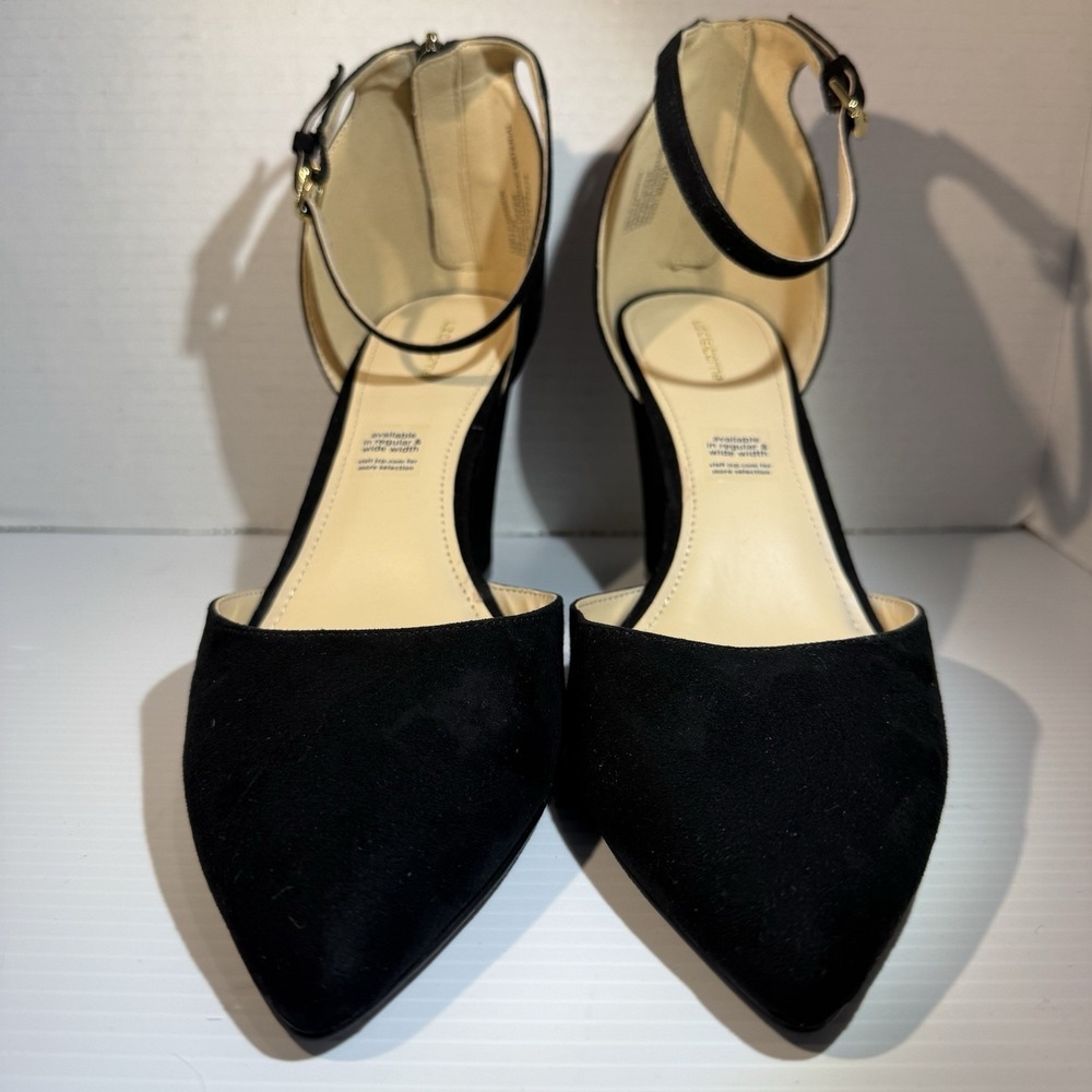 Liz Claiborne Hawkin Pointed Toe Ankle Strap Faux Suede Black Wedge Heels 12 M - Picture 5 of 15